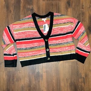 Nordstrom BP Button Front Crop Cardigan Marl Stripe